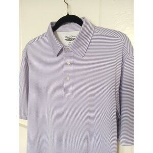 Straight Down Golf Polo Shirt Mens Medium Purple White Stripe Short Sleeve